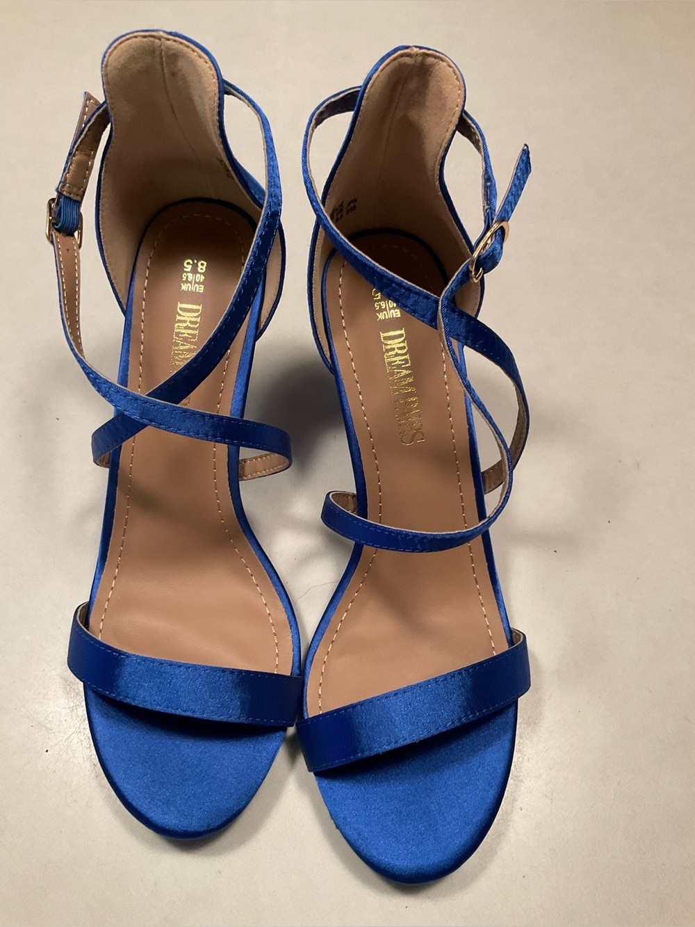 Dream Pairs DOLCE royal blue satin ankle strap stiletto sandals.